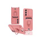 m.tk moveteck Samsung Galaxy A56 ile Uyumlu Kılıf, Kamera Korumalı, Sürgülü Pencere, Yüzüklü Stand, Kartvizitli, Askılı, Pembe