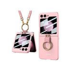 m.tk moveteck Samsung Galaxy Flip 5 ile Uyumlu Kılıf, Katlanabilir, Premium, Kemerli Stand, Yüzüklü, Pembe