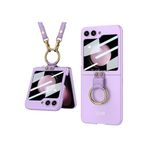 m.tk moveteck Samsung Galaxy Flip 5 ile Uyumlu Kılıf, Katlanabilir, Premium Liquid, Kemerli, Yüzüklü, Stand Özellikli, Mor
