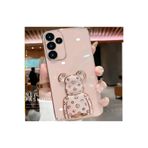 M.TK moveteck Samsung Galaxy M34 Kılıf Sevimli Şirin Ayıcık Standlı Parlak Altın Gold Kenarlı Renkli Şeritli Kapak, Pembe, Tek Ebat, ayıcık-M34-pembe123
