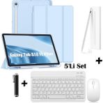 M.TK Moveteck Samsung Galaxy S10 Fe Plus 13.1 Inç Uyumlu Smart Flip Kılıf + Bluetoothlu Klavye + Mause + Dokunmatik Stylus Kalem 5'li Set - Mavi