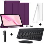 M.TK Moveteck Samsung Galaxy S10 Fe Plus 13.1 Inç Uyumlu Smart Flip Kılıf + Bluetoothlu Klavye + Mause + Dokunmatik Stylus Kalem 5'li Set - Mor