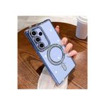 m.tk moveteck Samsung Galaxy S23 FE ile Uyumlu Kılıf, Simli Taşlı Lens Korumalı, Arkası Şeffaf Kenarı Renkli, Magsafe Kapak, Mavi