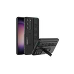 m.tk moveteck Samsung Galaxy S23 Plus ile Uyumlu Kılıf, Kamera Korumalı, El Bileziği Kemer, Mat Karbon, L Stand, Siyah
