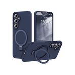 m.tk moveteck Samsung Galaxy S24 Fe ile Uyumlu Kılıf, Magsafe Halkalı, Extra Standlı, İçi Kadife Yumuşak Silikon Kapak, Lacivert