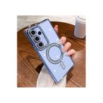 m.tk moveteck Samsung Galaxy S24 FE ile Uyumlu Kılıf, Simli Taşlı Lens Korumalı, Arkası Şeffaf Kenarı Renkli, Magsafe Kapak, Mavi