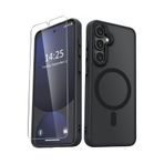 m.tk moveteck Samsung Galaxy S24 Plus ile Uyumlu Kılıf, Mat Magsafe Şarj Özellikli, Yumuşak Kenarlı, Ekran Koruyucu Cam Set, Siyah