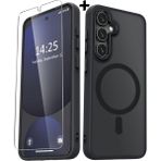 M.tk moveteck Samsung Galaxy S24 Plus Kılıf Mat Magsafe Şarj Özellikli Hassas Butonlu Yumuşak Renkli Kenarlı + Ekran Koruyucu Cam Set 2in1 - Siyah