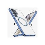 m.tk moveteck Samsung Galaxy S24 Ultra ile Uyumlu Kılıf, Magsafe, Renkli Kenarlı, Şeffaf Silikon, Ekran Koruyucu Cam Set, Mavi