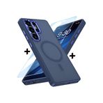 m.tk moveteck Samsung Galaxy S24 Ultra ile Uyumlu Kılıf, Mat Magsafe Şarj Özellikli, Yumuşak Kenarlı, Ekran Koruyucu Cam Set, Lacivert