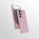 M.TK Moveteck Samsung Galaxy S24 Ultra Kılıf Magsafe Halkalı Extra Standlı Içi Kadife Yumuşak Renkli Silikon Samara Kapak - Pembe