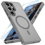 M.tk moveteck Samsung Galaxy S24 Ultra Kılıf Mat Magsafe Şarj Özellikli Hassas Butonlu Yumuşak Renkli Kenarlı + Ekran Koruyucu Cam Set 2in1 - Gri