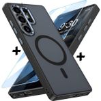 M.tk moveteck Samsung Galaxy S24 Ultra Kılıf Mat Magsafe Şarj Özellikli Hassas Butonlu Yumuşak Renkli Kenarlı + Ekran Koruyucu Cam Set 2in1 - Siyah