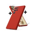 M.TK moveteck Samsung Galaxy S24 Ultra Uyumlu Kılıf Kamera Korumalı Yumuşak Mat Silikon +Ekran Koruyucu Nano Cam, Kırmızı, Tek Ebat, premiumSET-s24ultra-red