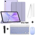 M.TK Moveteck Samsung Galaxy S9 Fe / S10 Fe / S10 Lite 10.9 Inç Uyumlu Smart Flip Kılıf + Bluetoothlu Klavye + Mause + Dokunmatik Stylus Kalem 5'li Set - Galaxy S9Fe/S10Fe/S10 Lite 10.9 inç - Lila