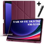 M.TK Moveteck Samsung Galaxy S9 Fe /S10 Fe/ S10 Lite 10.9 Inç Uyumlu Tablet Kılıfı Kalem Bölme Yuvalı Silikon Yatay ve Dikey Standlı Akıllı Kapak Sm-X520 X510 X400 - Bordo - Galaxy Tab S9 Fe/S10 Fe 10.9inç