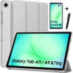 M.TK Moveteck Samsung Galaxy Tab A11 / A9 8.7 Inç Tablet Kılıfı Akıllı Smart Uyku Modlu Katlanabilir Arkası Şeffaf Standlı Kılıf + Cam + Kalem 3'lü Set - Açık Gri - Galaxy Tab A11/A9 8.7 inç