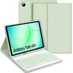 M.TK Moveteck Samsung Galaxy Tab A11+ Plus 11 Inç 2025 Uyumlu Bluetooth Özellikli Kablosuz Kalem Bölmeli Klavyeli Tablet Kılıfı SM-X230 - Açık Yeşil