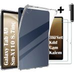 M.TK Moveteck Samsung Galaxy Tab A9 8.7 Inç Tablet Uyumlu Kılıf + Nano Esnek Cam+ Dokunmatik Kalem Set Korumalı Silikon Tablet Kılıfı - Şeffaf - Galaxy Tab A11/A9 8.7 Inç