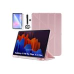 m.tk moveteck Samsung Galaxy Tab S10 Fe Plus 13.1 inç ile Uyumlu Kılıf, Kalem Bölmeli, Katlanır, Yumuşak Silikon, Kalem ve Cam Koruyucu Set, Kül Pembe