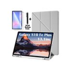 m.tk moveteck Samsung Galaxy Tab S10 Fe Plus 13.1 inç ile Uyumlu Kılıf, Kalem Bölmeli, Katlanır, Yumuşak Silikon, Kalem ve Cam Set, Gri