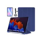 m.tk moveteck Samsung Galaxy Tab S10 Fe Plus 13.1 inç ile Uyumlu Kılıf, Kalem Bölmeli, Katlanır, Yumuşak Silikon, Lacivert, Kalem ve Cam Koruyucu Set