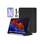 m.tk moveteck Samsung Galaxy Tab S10 Fe Plus 13.1 inç ile Uyumlu Kılıf, Kalem Bölmeli, Katlanır, Yumuşak Silikon, Siyah + Kalem + Cam Set
