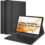 M.tk moveteck Samsung Galaxy Tab S7 Fe S8 Plus T970/X800/T733/T737/T736 12.4" Inç Klavyeli Tablet Kılıfı S Pen Kalem Bölmeli Kablosu Bluetooth Q - Galaxy Tab S7 Fe/S8 Plus - Siyah