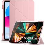 M.TK Moveteck Samsung Galaxy Tab S9 Fe+ Plus 12.4 Inç SM-X610 Tablet Kılıfı Kalem Yuvalı Bölmeli Akıllı Yumuşak Silikon Kılıf Uyku Modlu - Galaxy Tab S9 FE+ Plus X610 - Rose