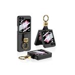 M.TK moveteck Samsung Galaxy Z Flip 6 Kılıf Ring Standlı Gold Yüzüklü Ayarlanabilir Açılır Kapanır 360 Korumalı, Siyah, Tek Ebat, Zharfliyüzüklü-flip6-siyah