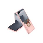 m.tk moveteck Samsung Galaxy Z Flip 7 ile Uyumlu Kılıf, Ring Yüzüklü, Kartlıklı, Karbon Deri Desenli, GKK Premium Korumalı Kapak, Pembe