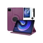 M.TK moveteck Xiaomi Pad 6/6 Pro 11 inç Kılıf Dönebilen 360 Tablet Kılıfı + Ekran Koruyucu Cam + Kalem 3in1 Set, Mürdüm, Tek Ebat, 360-mipad6Set-mürdüm