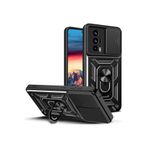 M.TK moveteck Xiaomi Poco F5 Pro Kılıf Kamera Korumalı Sürgülü Yüzüklü Standlı Armor Military Tank Kızaklı Kapak, Siyah, Tek Ebat, vegasürgülü-f5pro-siyah