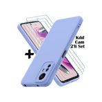 M.TK moveteck Xiaomi Redmi Note 12s Kılıf Kamera Korumalı içi Kadife Süet Silikon + 9H Ekran Koruyucu Cam 2in1 Set, Lila, Tek Ebat, Mara-12s-SET-lila123