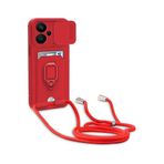 m.tk moveteck Xiaomi Redmi Note 13 Pro Plus ile Uyumlu Kılıf, Kamera Korumalı, Sürgülü, Yüzüklü, Kartvizitli, İp Askılı, Silikon, Kırmızı