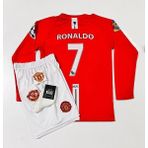 M.united Ronaldo Uzun Kol Çocuk Forması Armalı 4'lü Set - 6 - 7 Yaş - Kırmızı