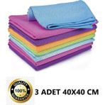 M.Y. Taso 3 Adet Mikrofiber Oto Cam Temizlik Bezi Baklava Desen Cam Bezi Toz Leke Bırakmaz 40X40 cm Renkli