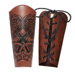 M-YOUNG El işi deri Bracers Viking göğüs zırh erkekler için kabartmalı kol zırh manşet deri Gauntlet kostümleri aksesuarları, Viking Angle Wings Deri Bileklik-açık Kahverengi, Tek Beden