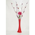 M3 Decorium 60 cm Desenli Kırmızı Vazo 5 Adet Mor Üzüm Ortanca