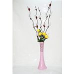 M3 Decorium 60 cm Pembe Desenli Uzun Vazo 5 Adet Beyaz Salkım Üzüm 4 Sarı Gül