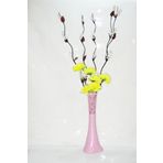 M3 Decorium 60 cm Pembe Desenli Uzun Vazo 5 Adet Beyaz Üzüm 6 Sarı Ortanca