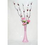 M3 Decorium 60 cm Pembe Desenli Uzun Vazo 5 Adet Mor Üzüm Pembe Ortanca
