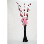 M3 Decorium 60 cm Uzun Siyah Desenli Vazo 5 Kırmızı Üzüm Dalı 5 Pembe Ortanca