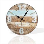 M3 Decorium Büyük 35 cm Yuvarlak Kahverengi Parke Desenli Sessiz Saniye Bombe Camlı Ev Ofis Okul Duvar Saati - 35 x 35 cm - Açık Kahverengi