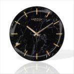 M3 Decorium Büyük 35 cm Yuvarlak Siyah Afyon Mermeri Desenli Sessiz Saniye Bombe Camlı Ev Ofis Okul Duvar Saati - 35 x 35 cm - Siyah - Mermer
