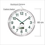 M3 Decorium Büyük Dev 60 cm Aluminyum Çerçeveli Fosforlu Dijitalli Termometreli Düz Okunaklı Kadran Duvar Saati