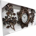 M3 Decorium Ferforje Görünüm Üç 3 Parçalı Aynalı Çiçek Oymalı Duvar Saati