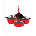M3 Decorium Kırmızı Gurme 7 Parça Cam Kapaklı Döküm Tencere Seti - 26 cm