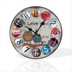 M3 Decorium Renkli Baykuş I Love You Yazan Desenli Sessiz Saniye Bombe Camlı Ev Ofis Okul Duvar Saati Büyük 35 cm - 35 x 35 cm