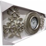 M3 Decorium Üç 3 Parçalı Aynalı Gümüş Ferforje Oymalı Eskitme 80 Duvar Saati